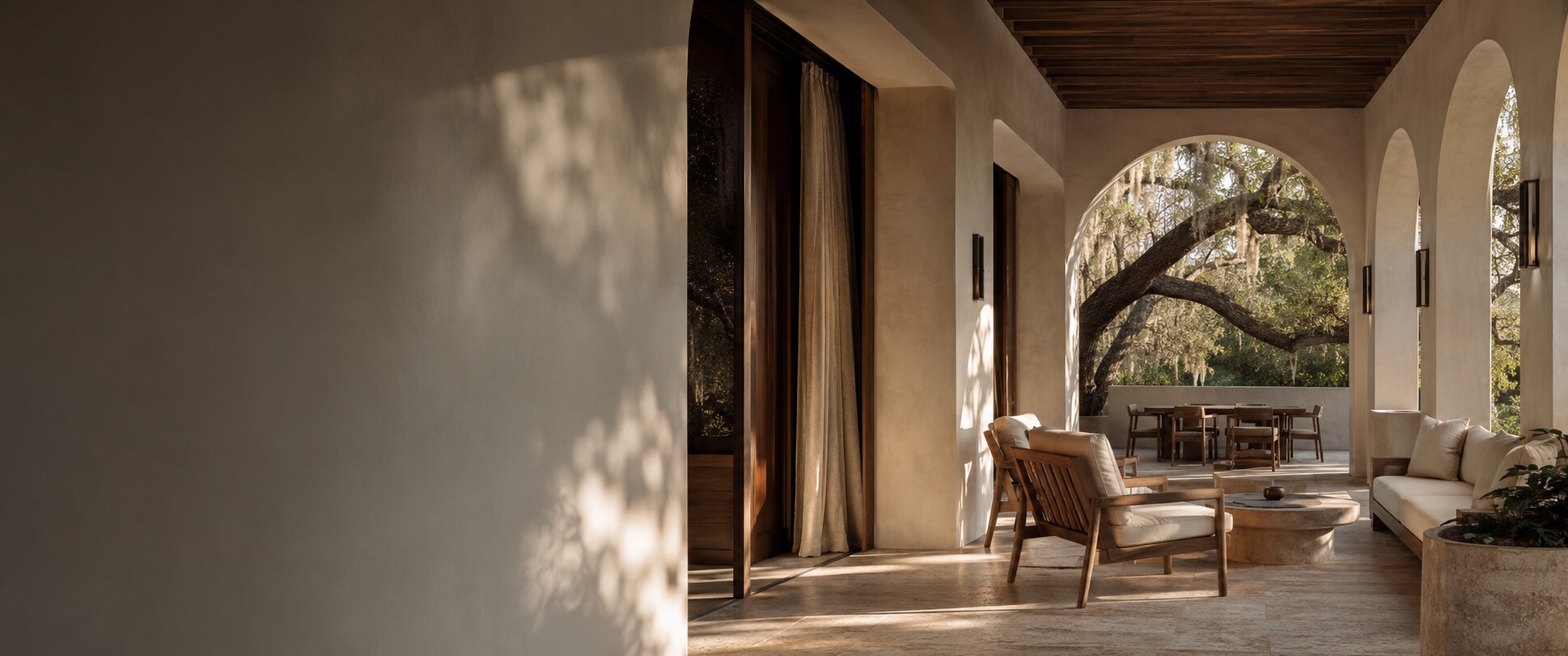 Sunlit arches at a refined Southern veranda